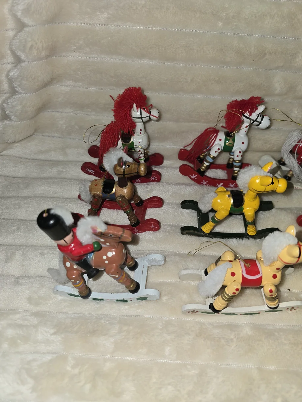 12 Vintage wooden Rocking Horse Christmas Ornaments